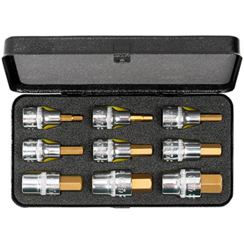 Elora 9 Piece 1/2" Drive Hexagon Socket Bit Set Metric