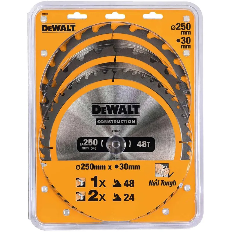 DeWalt 3 Piece 250mm Construction Circular Saw Blade Set
