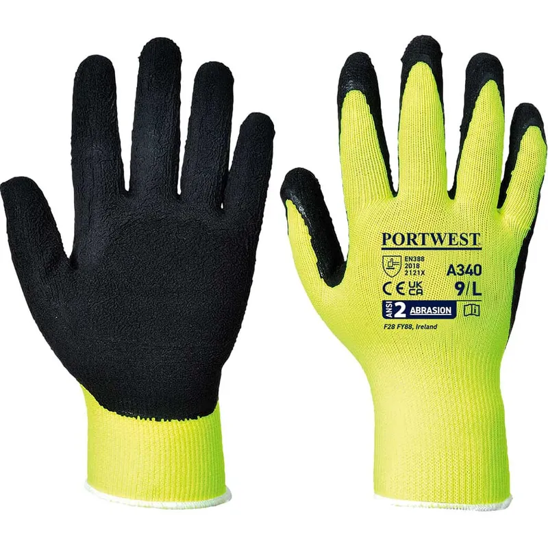 Portwest Latex Foam Hi Vis Grip Gloves
