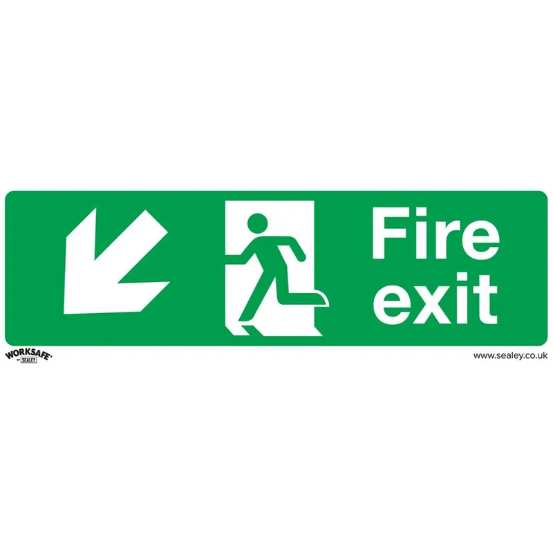 Sealey Rigid Plastic Fire Exit Arrow Down Left Sign Pack of 10