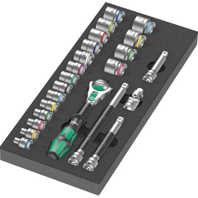 Wera 9721 Zyklop 23 Piece 3/8" Drive Socket Set in Foam Insert Tray