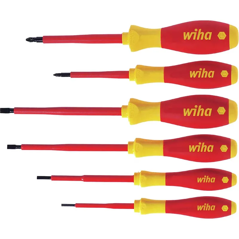 Wiha Softfinish 6 Piece VDE Insulated Slotted / Pozi Screwdriver Set