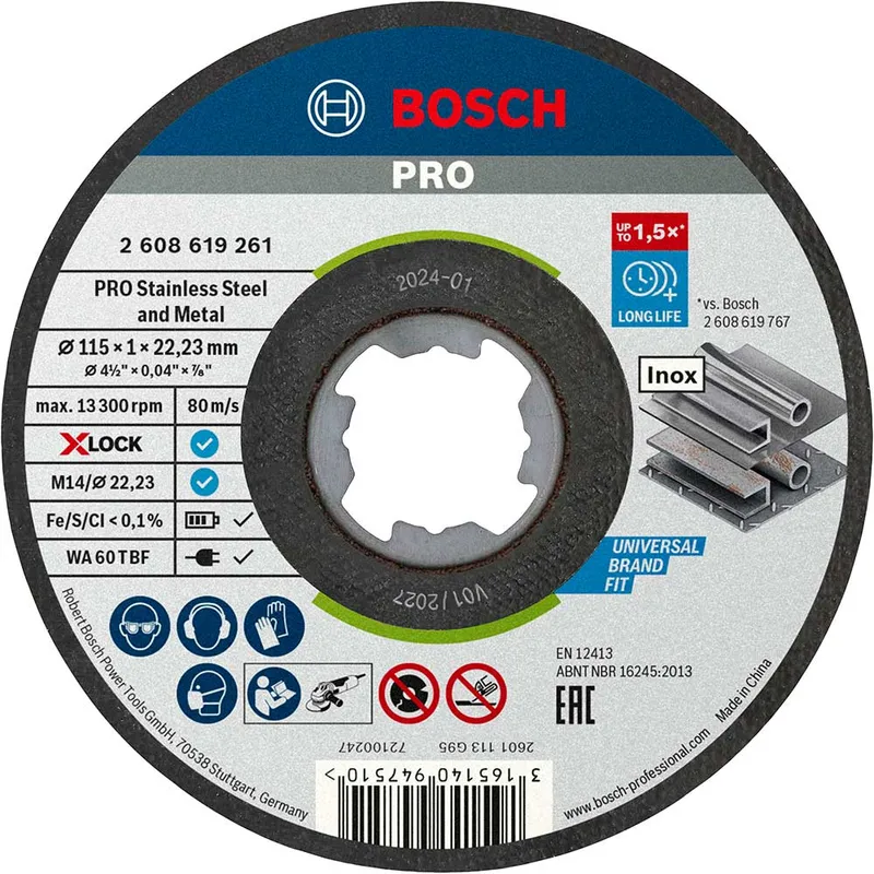 Bosch PRO X Lock Inox Flat Thin Metal Fast Cutting Disc