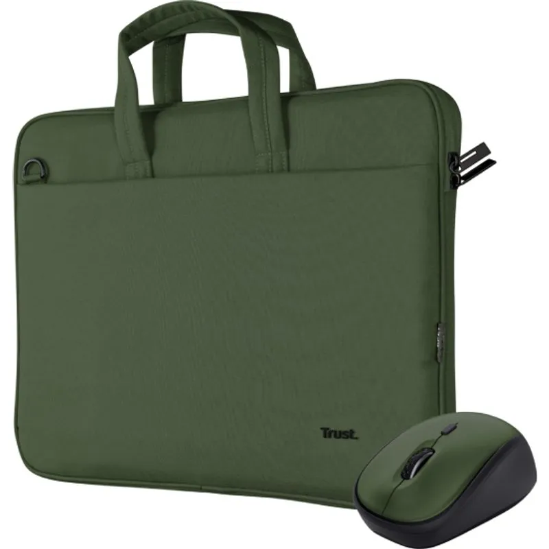 Trust Bologna Laptop Briefcase Bag And Mouse Set - Green