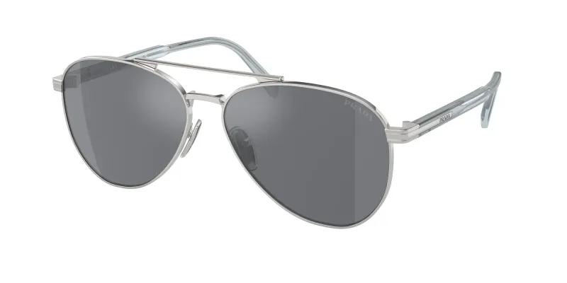 Prada Man Prada PR A58S 1BC175 Sunglasses Steel Silver Grey Pilot Normal Flash