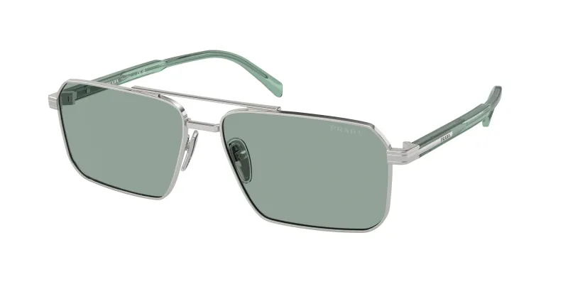 Prada Man Prada PR A57S 1BC10G Sunglasses Steel Silver Green Squared Normal