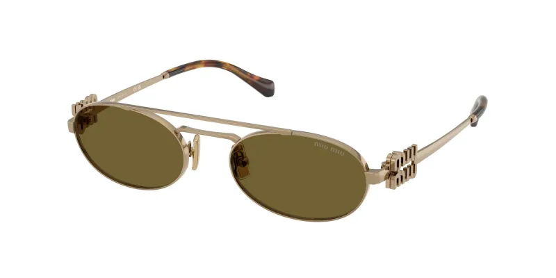 Miu Miu Woman Miu Miu MU 54ZS 7OE09Z Sunglasses Metal Gold Brown Round Normal