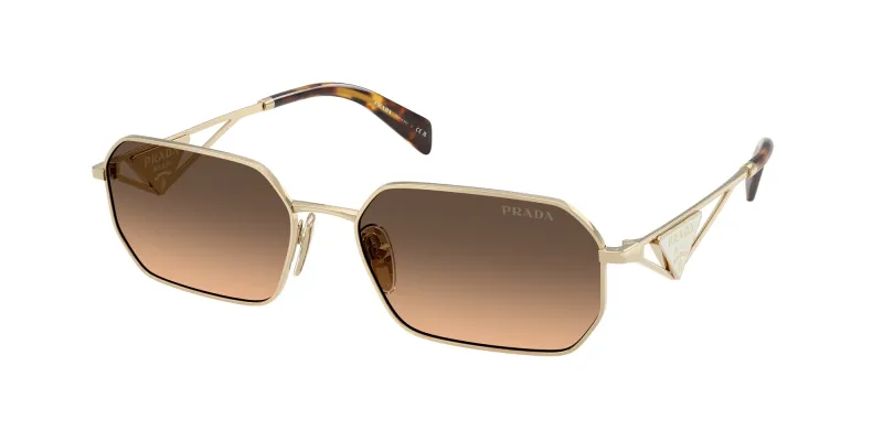 Prada Woman Prada PR A51S ZVN50C Sunglasses Steel Gold Brown Geometric Normal Shaded