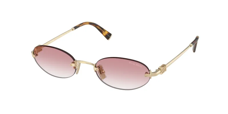 Miu Miu Woman Miu Miu MU A54S ZVN70O Sunglasses Metal Gold Pink Round Normal Shaded