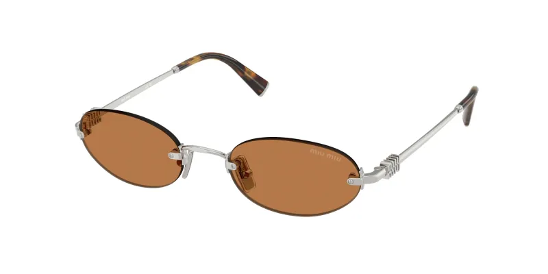 Miu Miu Woman Miu Miu MU A54S 1BC90Q Sunglasses Metal Silver Brown Round Normal