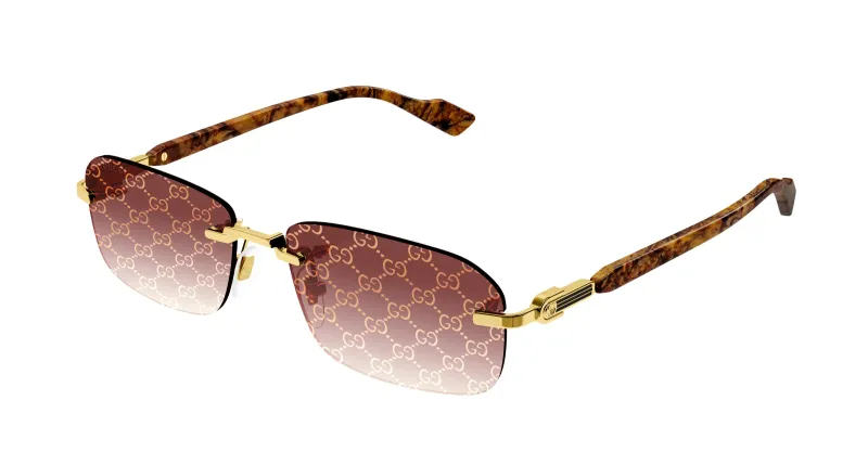 Gucci Man Gucci GG1221S 004 Sunglasses Metal Gold Red Squared Decoration Shaded