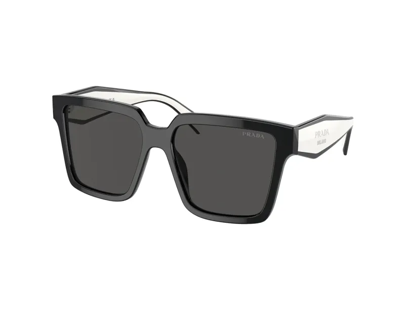 Prada Woman Prada PR 24ZS 1AB5S0 Sunglasses Acetate Black Grey Squared Normal