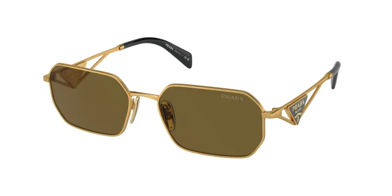 Prada Woman Prada PR A51S 15N01T Sunglasses Steel Gold Brown Geometric Normal