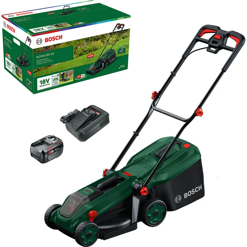 Bosch ROTAK 18V-34 P4A 18v Cordless Brushless Rotary Lawnmower 340mm