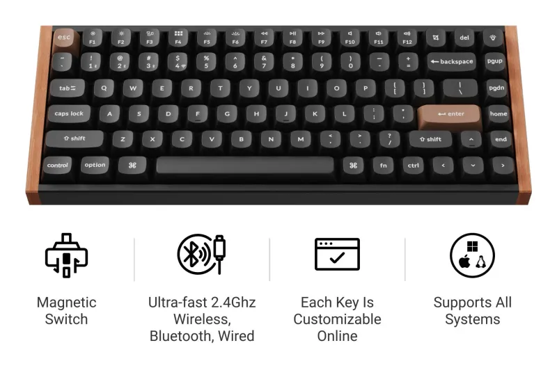 Keychron K2 HE keyboard Gaming USB + RF Wireless + Bluetooth QWERTY UK English Black