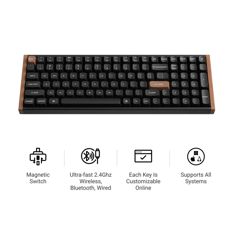Keychron K4 HE keyboard Universal USB + RF Wireless + Bluetooth Black, Wood