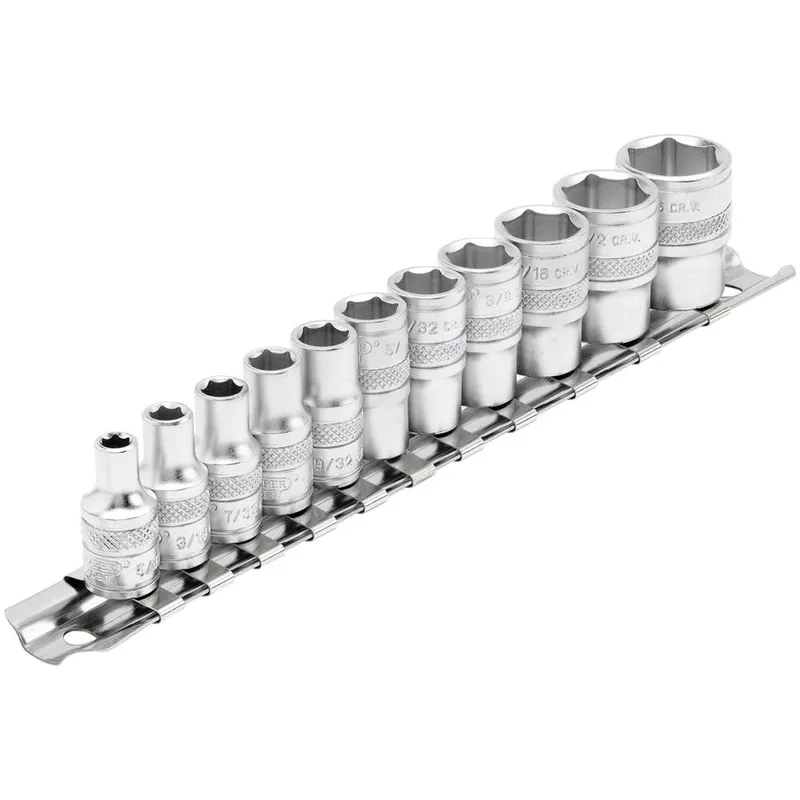 Draper 11 Piece 1/4" Drive Hex Socket Set Imperial on Rail