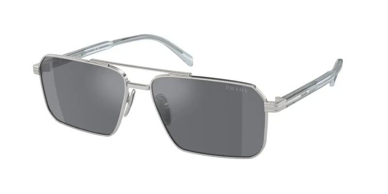 Prada PR A57S 1BC175 Man Sunglasses Steel Silver Grey Squared Normal Flash