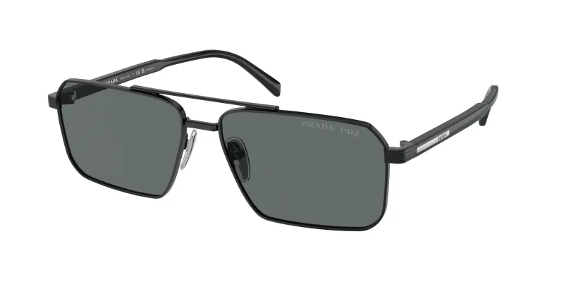 Prada PR A57S 1AB5Z1 Man Sunglasses Steel Black Grey Squared Polarized