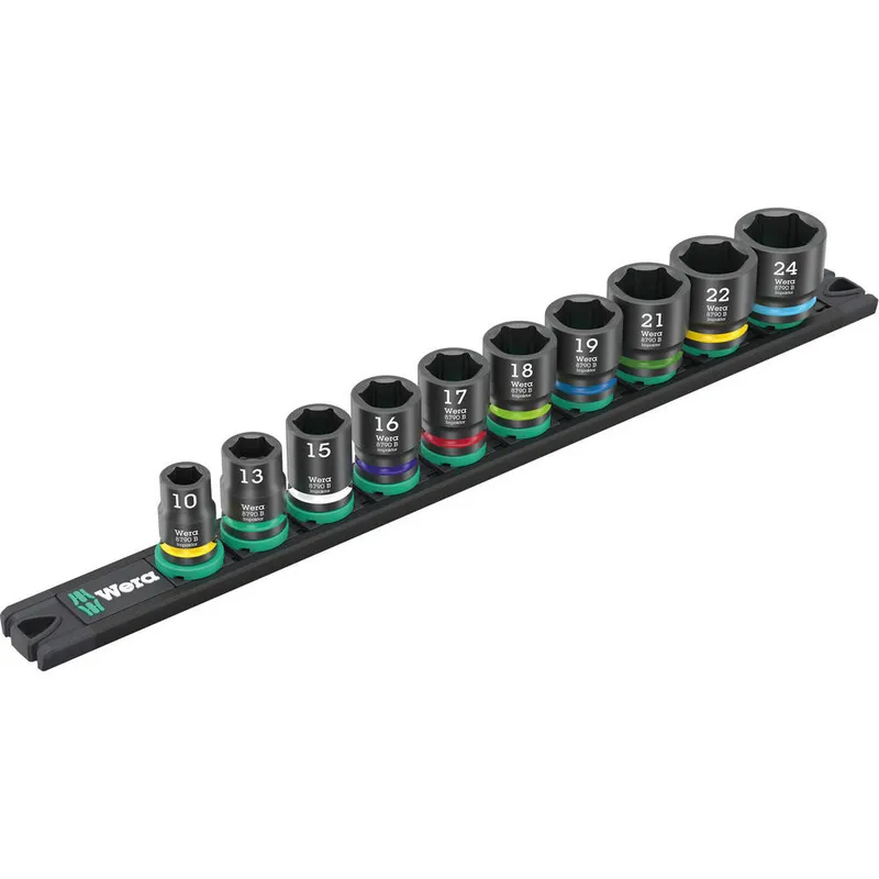 Wera Zyklop 10 Piece 3/8" Drive Hexagon Impaktor Socket Set on Magnetic Rail