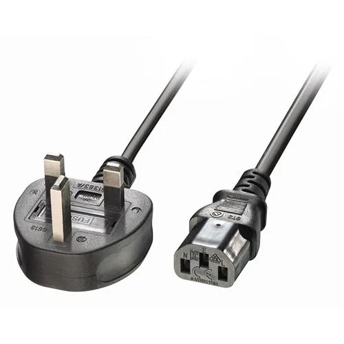Lindy 3m UK 3 Pin Plug To IEC C13 Mains Power Cable Black