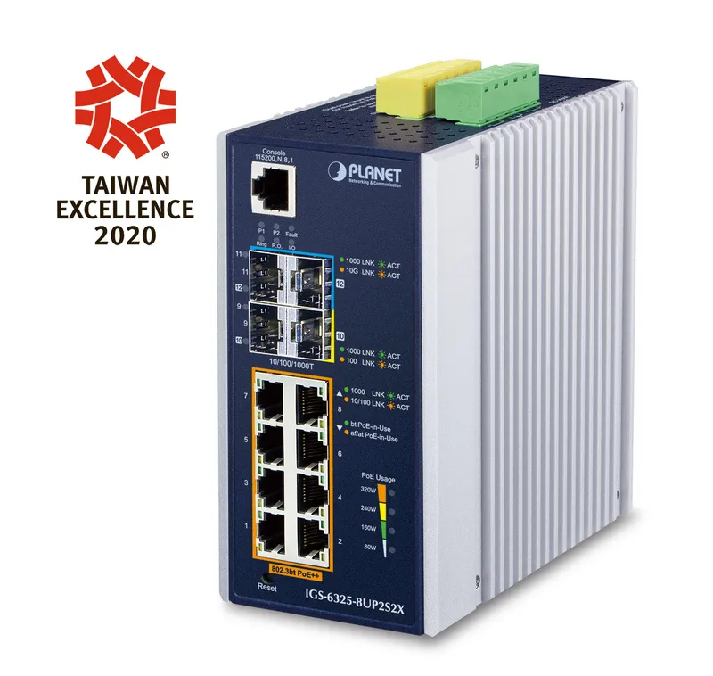 PLANET IP30 DIN-rail Industrial L3 8P Managed Gigabit Ethernet (10/100