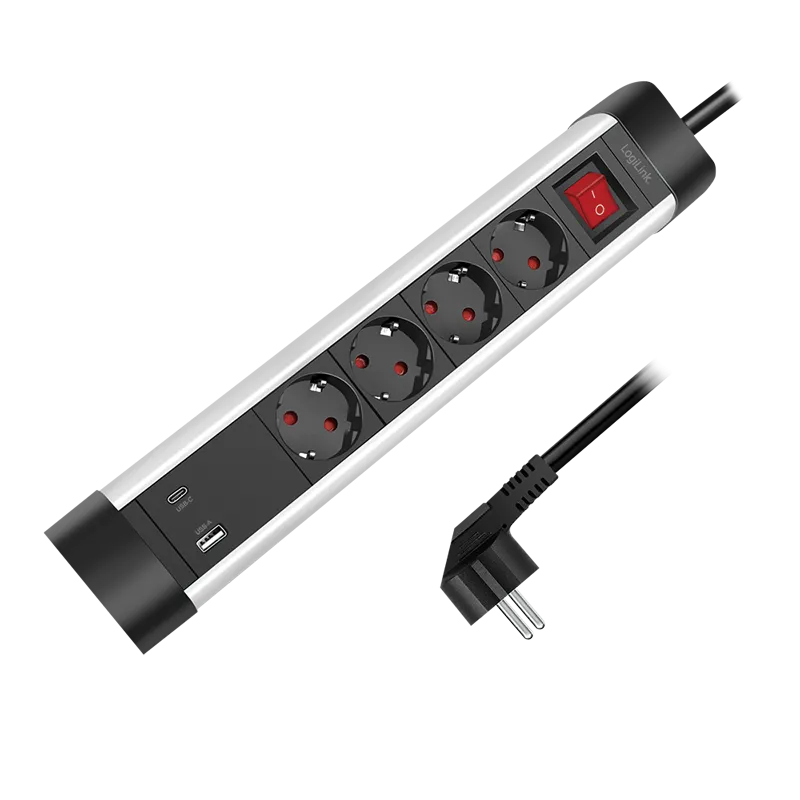 LogiLink Outlet Strip. 4 safety sockets. w/ USB-A & USB-C Port. al