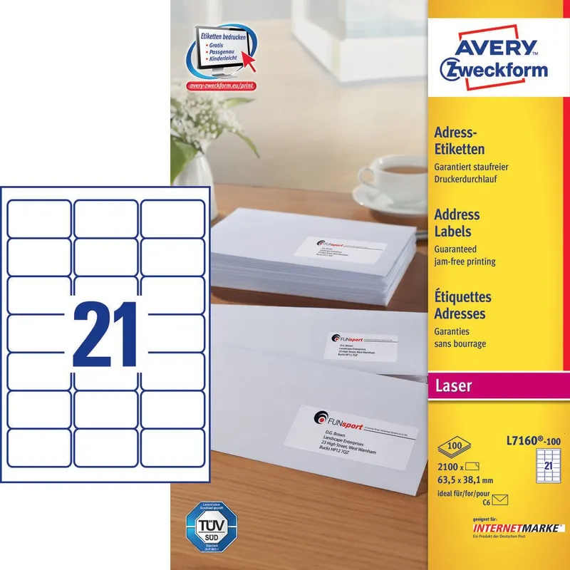 Avery L7160-100 self-adhesive label Rounded rectangle Permanent White