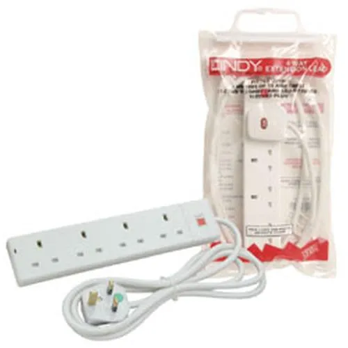 Lindy 5m 4-Way UK Mains Power Extension White