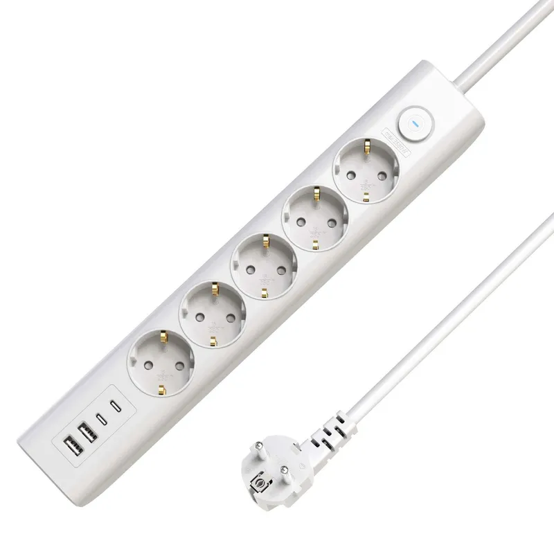 Microconnect 5-way USB Schuko Power Strip on/off switch 1.5M. White
