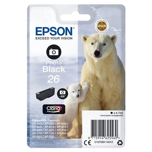 Epson Polar bear 26 Claria Premium Single Photo Black Ink