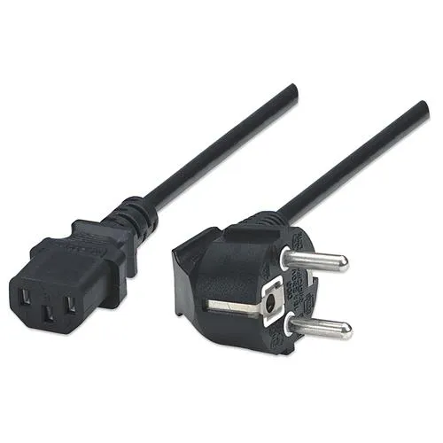 Manhattan Mains Power Cord/Cable Euro 2-pin plug (CEE 7/4 Schuko) to C13 Female (kettle lead) 1.8m 16A Black Lifetime Warranty