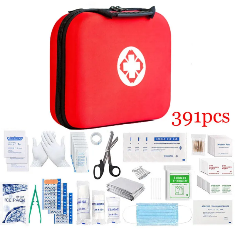 391pcs First Aid Kit Medical Emergency Travel Home Car Taxi Work 1st Aid Bag
