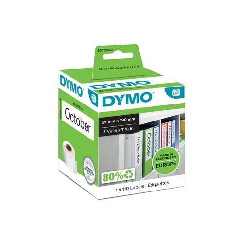 DYMO Authentic LabelWriter Lever Arch File Labels | 59 mm x 190 mm | Self Adhesive | Roll of 110 Easy-Peel Labels | for LabelWriter Label Makers | Made in Europe