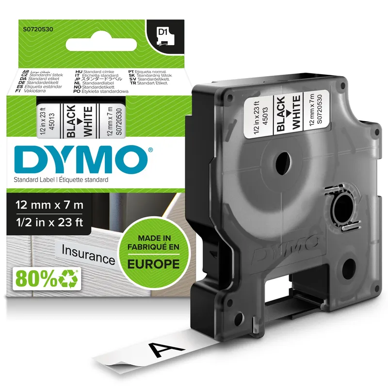 Dymo 45013/S0720530 DirectLabel-etikettes black on white 12mm x 7m for