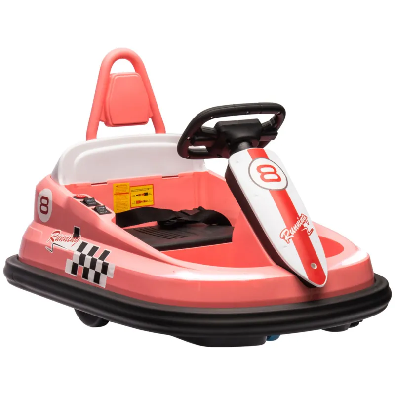 Homcom 6v Kids Bumper Car, 360-degree Rotation Waltzer Car W/ 2 Speeds - Pink
