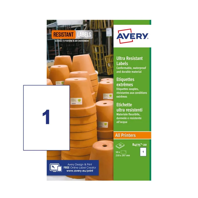 Avery AVERY UL RES LABELS 210X297MM PK20