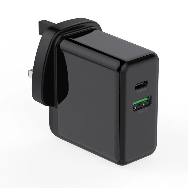FDL 2 PORT 1 X USB-C PD & 1X USB A QC3 CHARGER 65W - BLACK