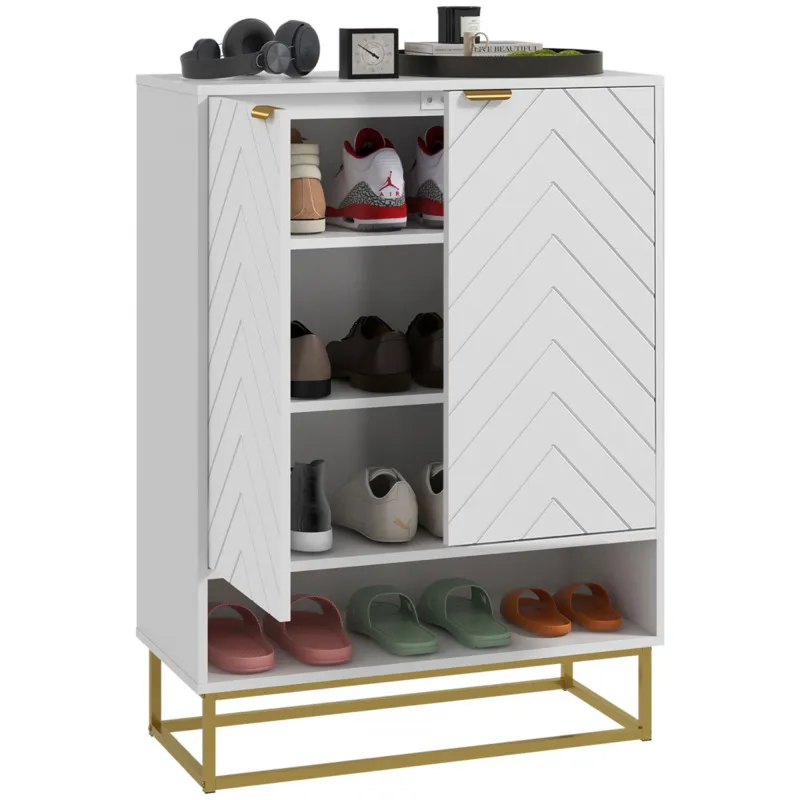 Homcom Shoe Cabinet With 2 Chevron Doors, Adjustable Shelf For 12 Pairs