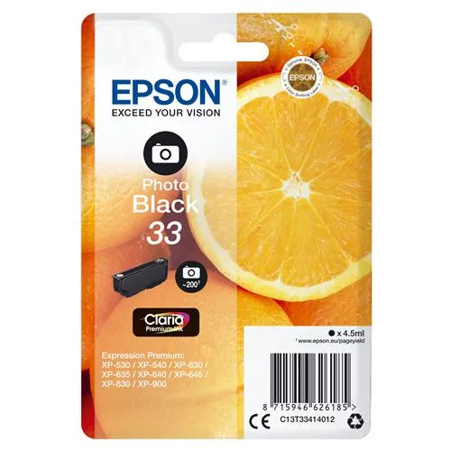 Epson Oranges 33 Claria Premium Single Photo Black Ink