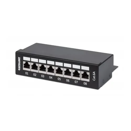 Intellinet Patch Panel Cat6a FTP 8-Port Desktop Shielded 90 Top-Entry Punch Down Blocks Black