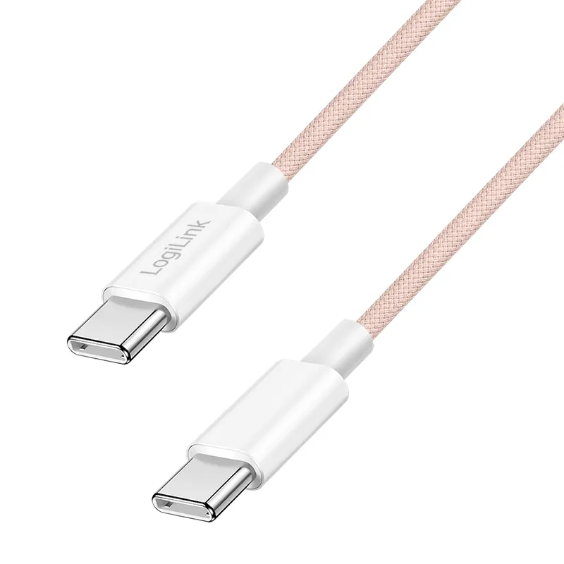 LogiLink USB 2.0 Type-C cable. C/M to C/M. nylon jacket. 60W. pink. 0.