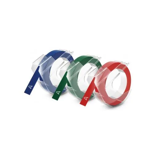 DYMO Authentic Embossing Labels | 9mm x 3m | BlackBlue & Red Self-Adhesive Labelling Tape | for Embossing Label Makers | 3 Count | Made in Europe