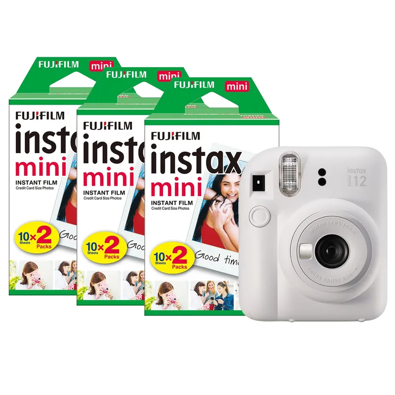 Fujifilm Instax Mini 12 Instant Camera - Clay White - Camera & 60 Shot Pack