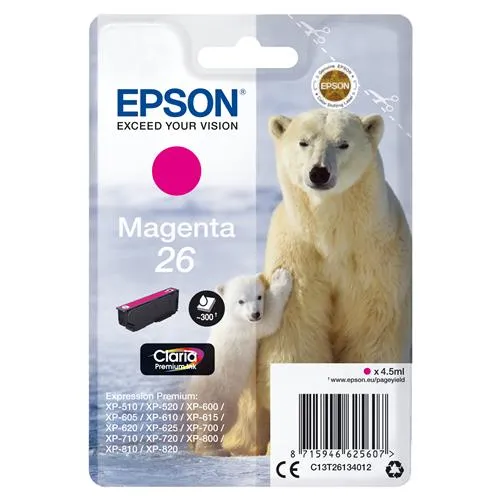 Epson Polar bear 26 Claria Premium Single Magenta Ink
