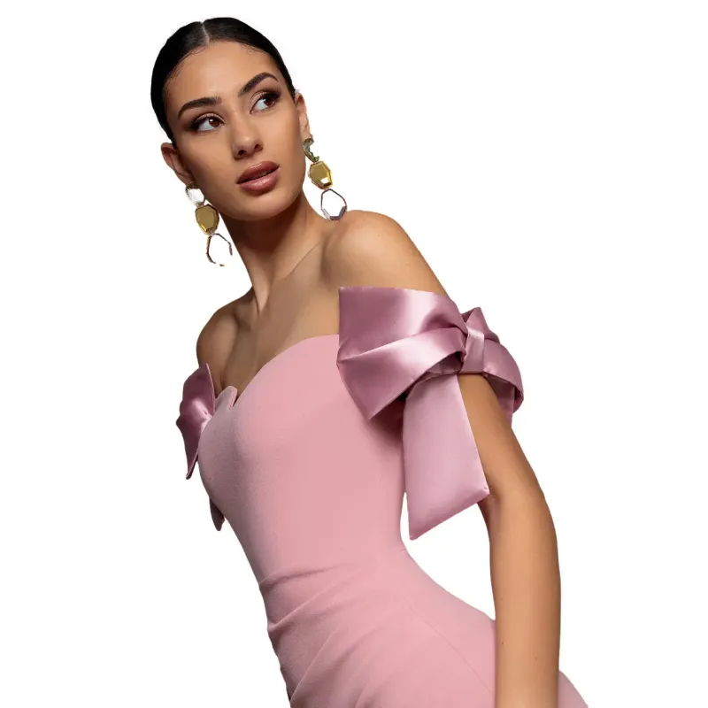 Satin Bardot Collar Dress Women Goddiva Maxi