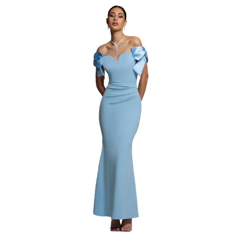 Satin Bardot Collar Dress Women Goddiva Maxi