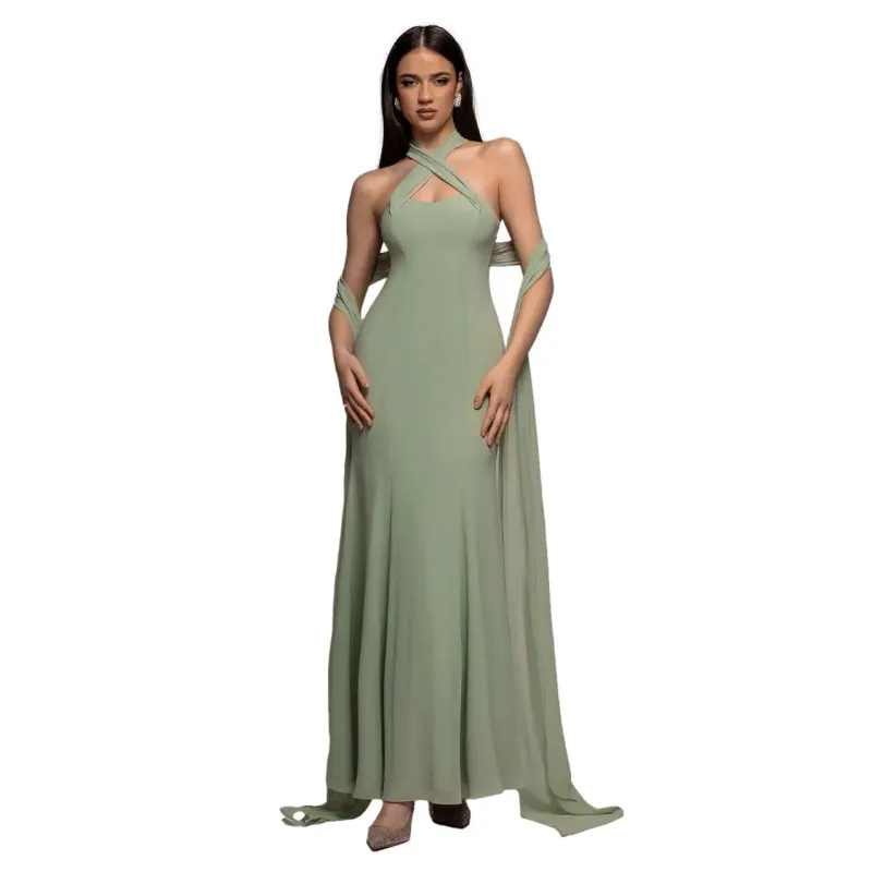 Women’s V-Neck Chiffon Dress Goddiva Maxi