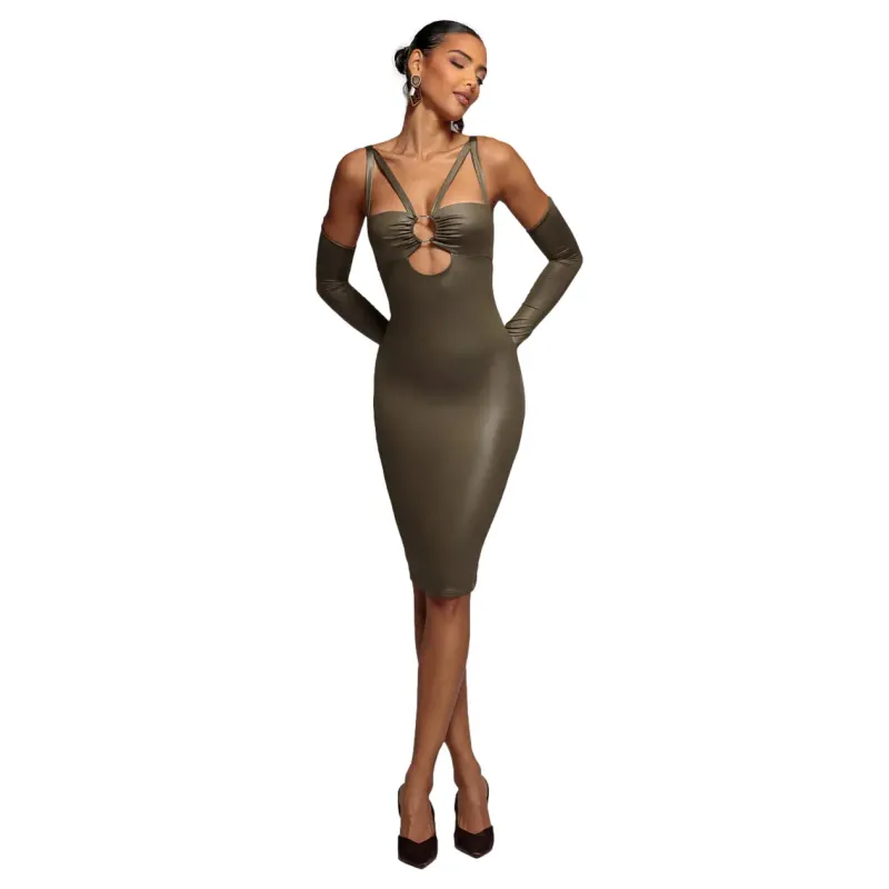 Women's Faux Leather Dress Goddiva Midi