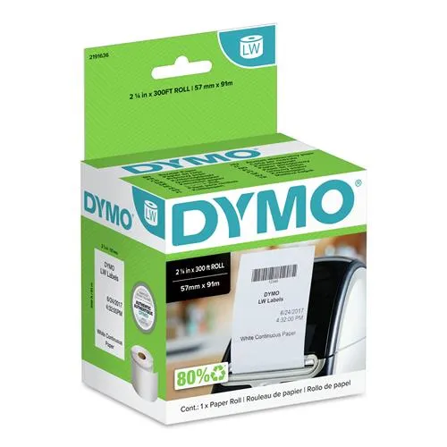 DYMO Authentic LabelWriter Continuous Labels | 57 mm x 91 metres (2 1/4 in x 300 ft) | Labels for LabelWriter Label Printers | 1 Roll